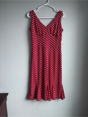 Red Polka Dot V-Neck Midi Dress